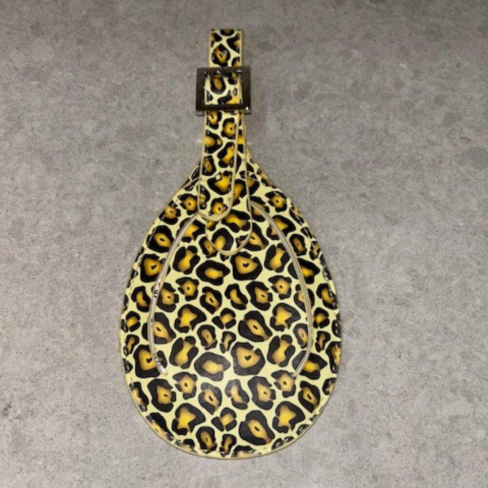 New Luggage Tag Suitcase ID Card Leopard Print Gold Yellow Black